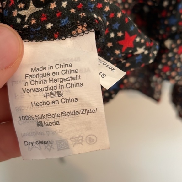 Madewell | 100% Silk Starry Night K0208 Wrap Peplum Ruffle Blouse Blue Red XXS - Picture 12 of 16